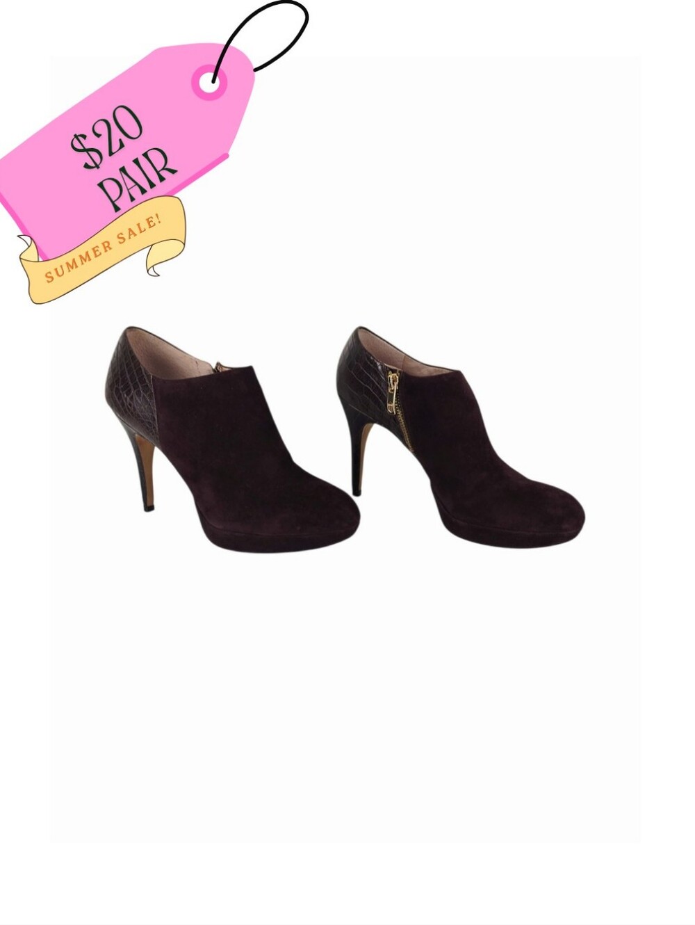 Michael Kors Dark Brown Suede & Croc-Embossed Ankle Booties